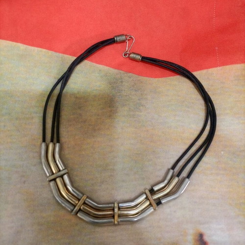Old steel necklace with leather used
