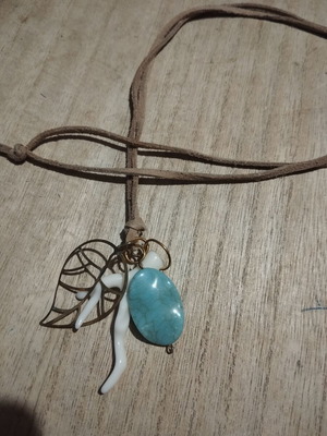 Long necklace used, beige and turquoise, summer style