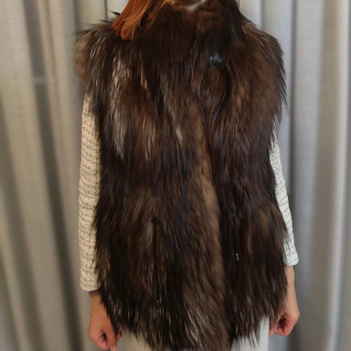 Sleeveless fur vest used, authentic fox fur, size S