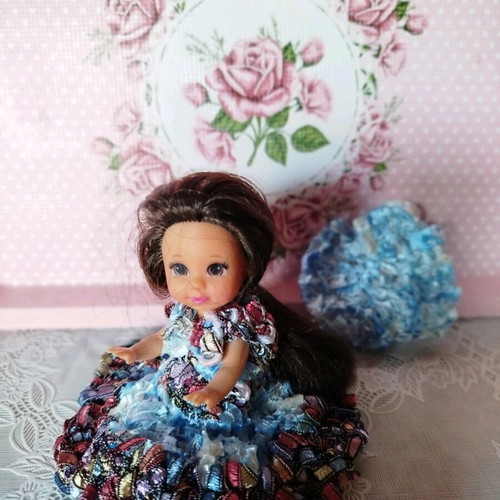Miniature Doll New with Handmade Dress and Hat 10cm