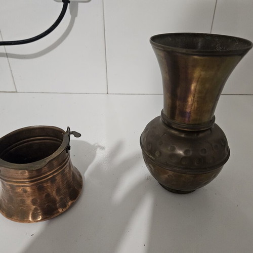 Decorative vase and container with brass handles like new