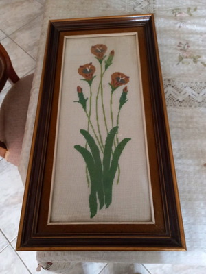 Handmade embroidered frame used, family heirloom