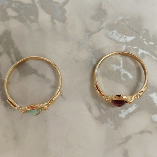 Two vintage women's rings from the 1960s, gold-tone aluminum alloy