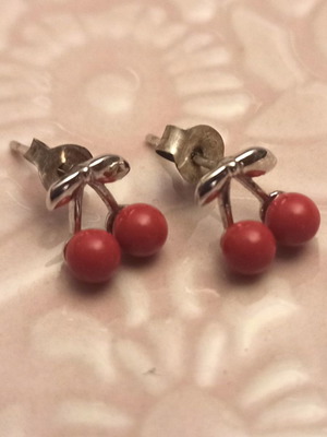Silver stud earrings with cherries used