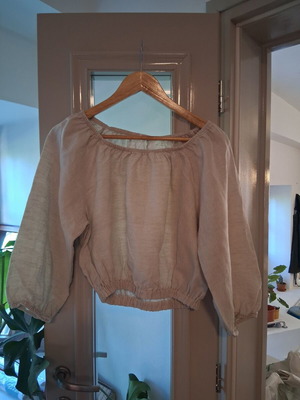 Oysho shirt customised linen, used, size S, white and beige