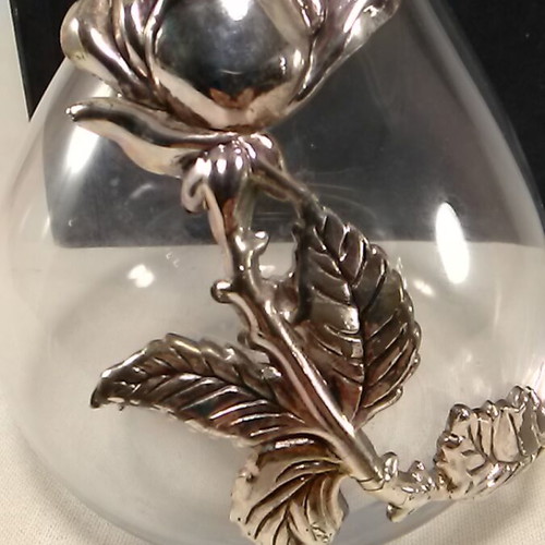 Crystal pitcher with silver-plated decorative rose used