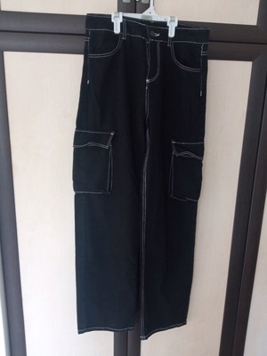 Bershka cargo jeans size S like new, black with white stitching