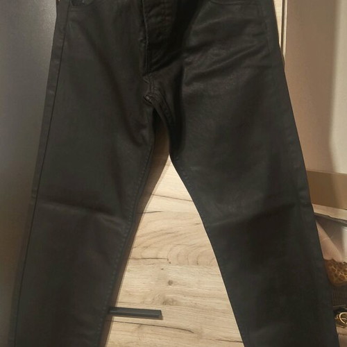 Antivirus Pants Black Coated Denim Leather Look Slim Fit new