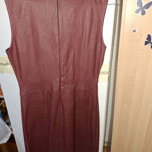 Leather midi dress sleeveless with pleats new, brown and red