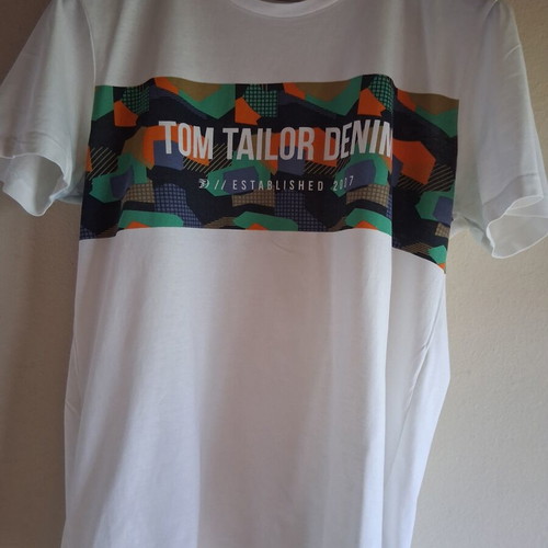 Tom Tailor men's t-shirt used, size M, white multicolor