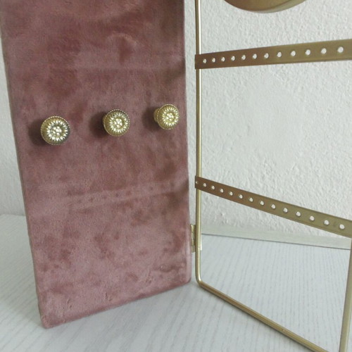 Jewelry Stand with Metal Frame and Round Mirror used, gold color
