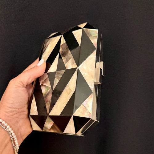 Rafé clutch bag like new in terracotta, black and pearl tones