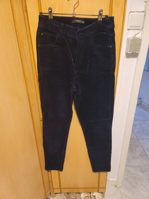 Corduroy pants blue, high waist, slim fit, size 38, like new