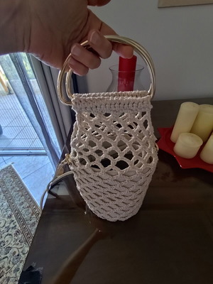 Zara Crochet Boho Bucket Bag with Metallic Handles like new, cream beige