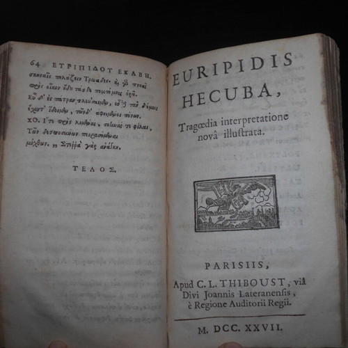 Euripides Ekavi Tragedy Book used, Greek and Latin, 18th century edition