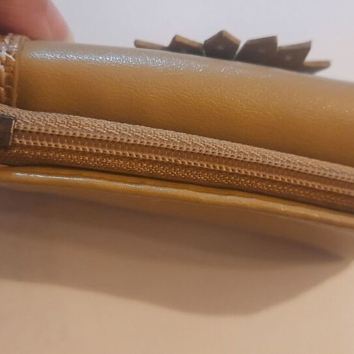 Mango beige key wallet with coin pocket and bronze details