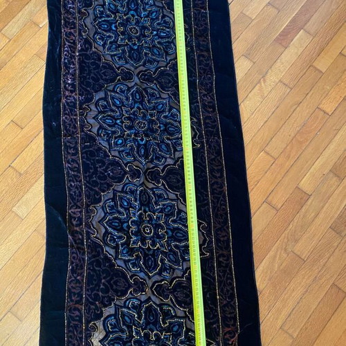 Vintage silk scarf with velvet and beads, like new, 150x50 cm