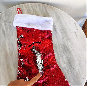 Διακοσμητικό Χριστουγεννιάτικο με παγιετες, μπότα κόκκινη