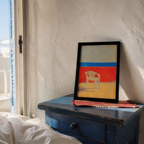 Endless Summer print with plastic chair, black frame