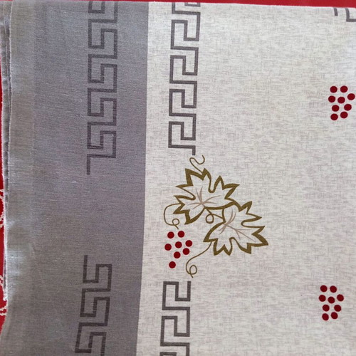 Square grey tablecloth with Greek motifs like new, 134.5 x 133.5 cm