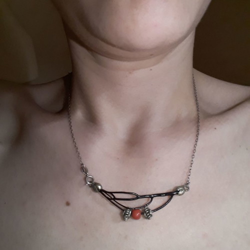 Silver necklace with black coral used