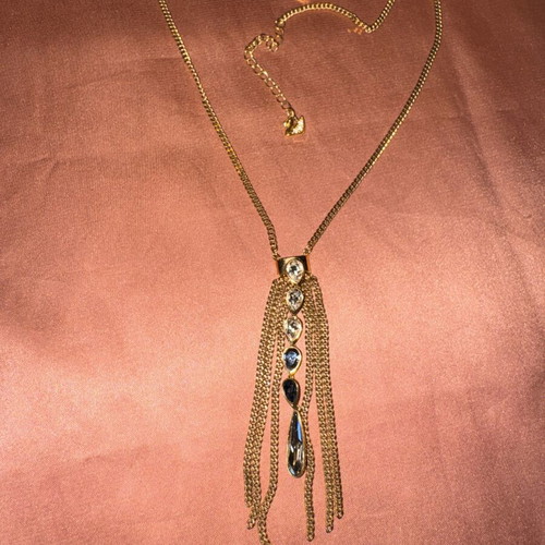 Swarovski Gold-Tone Crystal Tassel Necklace with Swan Logo and Box