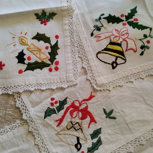 Handmade embroidery with knitted lace, set of 8 pieces like new