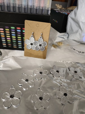 Silver Margaret earrings 3D printed and hand painted, made to order