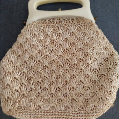 Vintage 60's handbag used, beige with plastic handle