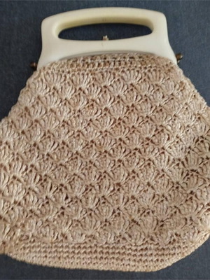 Vintage 60's handbag used, beige with plastic handle