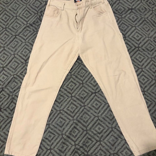 Dickies Carpenter pants used, beige W34, vintage patched workwear