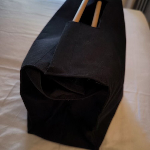 Tote bag like new, black canvas with wooden handles