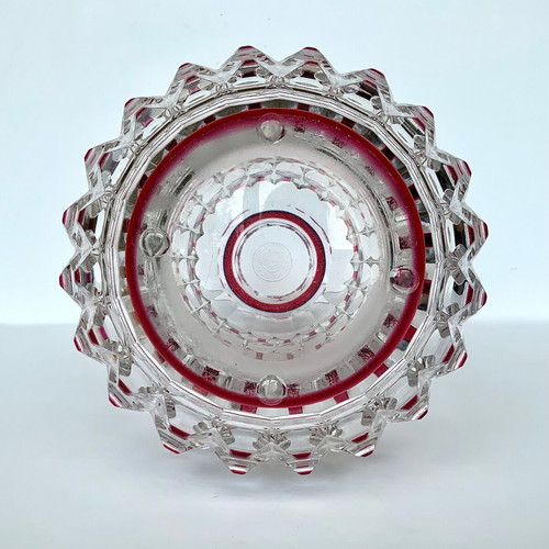 Val Saint Lambert Art Deco vase used, clear and ruby red crystal