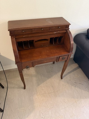 Secret Antique desk used, solid wood, functional roll-top