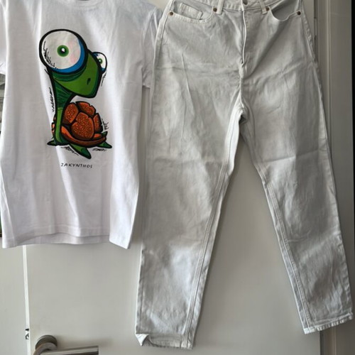 H&M pants size S new with gift t-shirt white turquoise