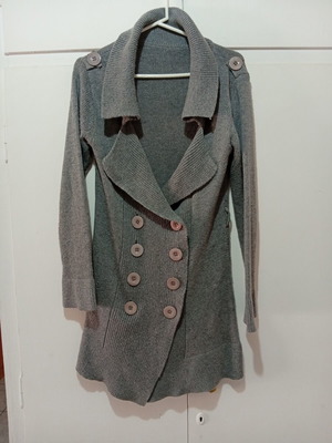 Vintage long knitted cardigan size M, grey