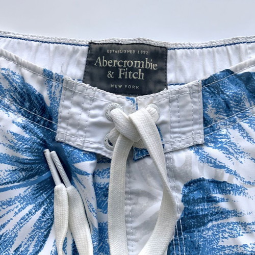 Abercrombie & Fitch men's swim shorts size S like new, white with blue flowers