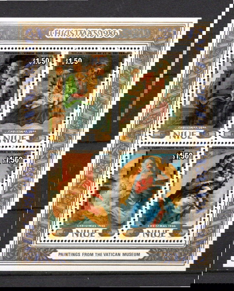 Νιούε  Ωκεανία 1986 Christmas - Paintings of Italian Artists BL MNH  Φεγιε  κομπλε σετ ασφραγιστο
