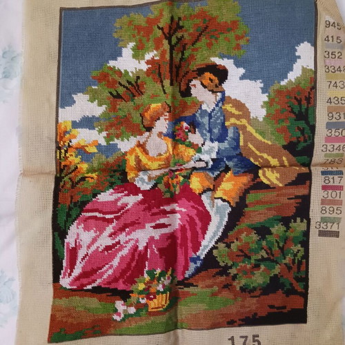 Vintage embroidered couple textile painting like new 43x33 cm