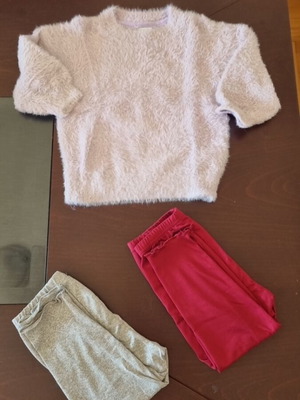 Baby clothing set used, 3 pieces lilac pullover and 2 pants