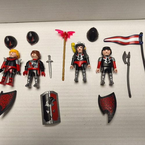 Red Knights Playmobil set with 3 knights and 1 woman with weapons