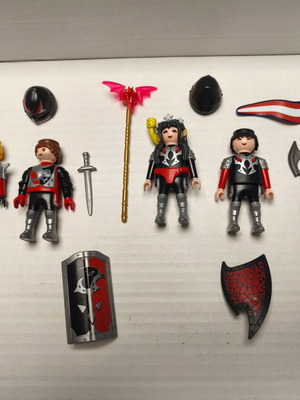 Red Knights Playmobil set with 3 knights and 1 woman with weapons