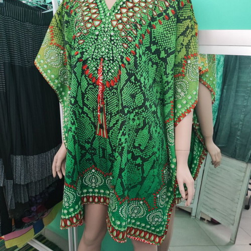 Rima Beachwear short green caftan with waist cord