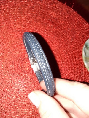 Men's bracelet with leather and stainless steel, dark blue