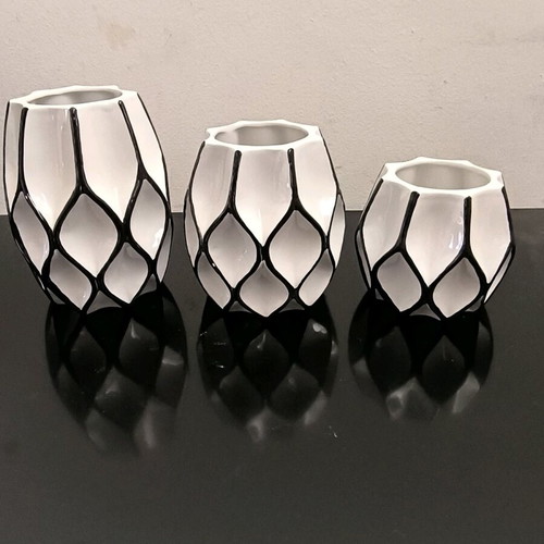 Modern vases used, set of 3, white and black color