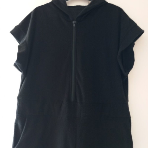 One-piece short terry jumpsuit black with hood used