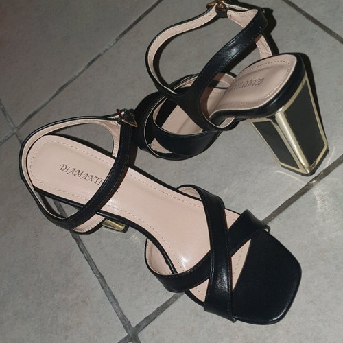 Diamantique sandals like new, black with gold detail, 10 cm heel size 38