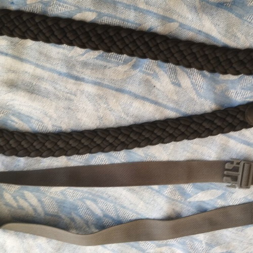 Two fabric belts, black braided 120 cm and adjustable grey 100 cm