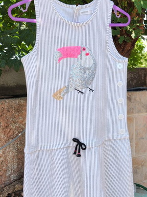 Orchestra girls dress size 14 like new, white with grey stripes and toucan motif