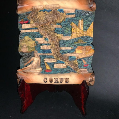Corfu embossed map used, decorative retro style
